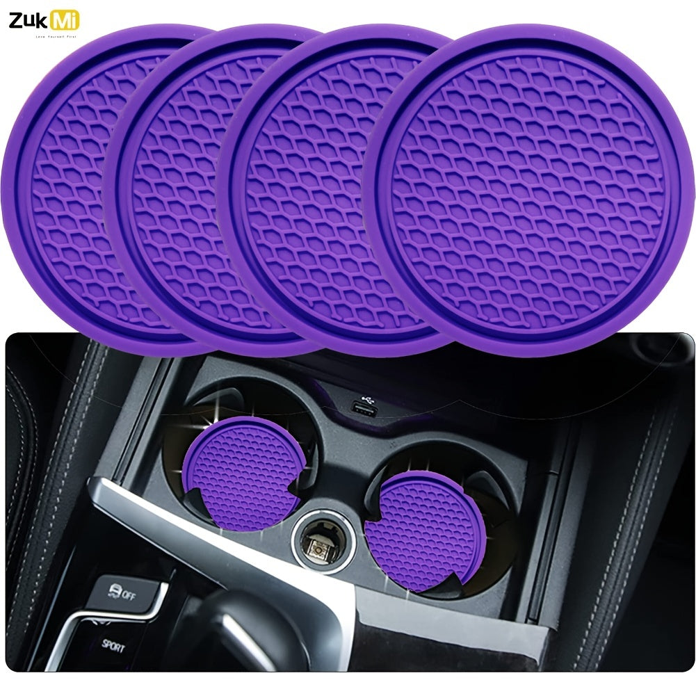 [Silicone Car Coaster] 4pcs ZukMi Car Cup Coaster, Silicone Anti-Slip Auto Car Cup Holder Insert Coasters, Universal Vehicle Interior Accessories
