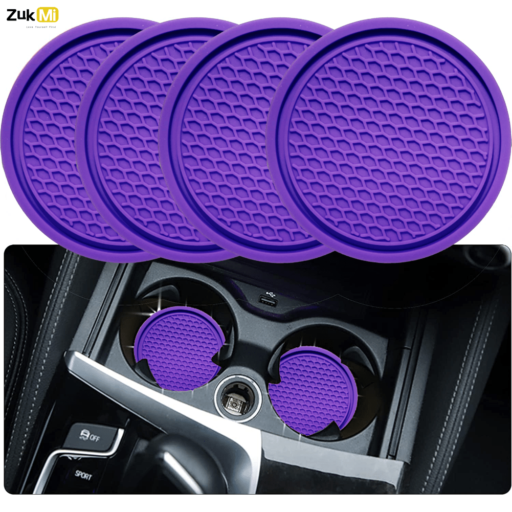 [Silicone Car Coaster] 4pcs ZukMi Car Cup Coaster, Silicone Anti-Slip Auto Car Cup Holder Insert Coasters, Universal Vehicle Interior Accessories